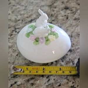 Floral Bunny Ceramic Trinket Box